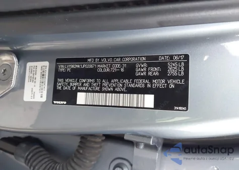 2018 Volvo S90 T5 Momentum из США, поврежденный, VIN LVY982MK1JP020671